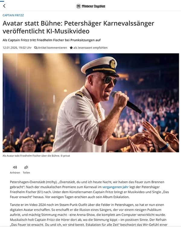 Presseartikel Mindener Tageblatt: Avatar statt Bühne
